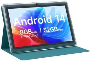 Android 14 Tablet 7 inch Tablets with Case, 8GB RAM 32GB ROM 1TB Expand, Quad-Core Processor Tablet PC, 1024 x 600 IPS Screen, Dual Camera, 3000mAh Battery, Bluetooth, WiFi, GMS, Widevine L1, Navy