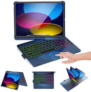 Baisla iPad 10th Generation Case with Keyboard 10.9"& iPad 11th (A16)& iPad Air 11 (M3/M2), Multi Trackpad, Large Battery Capacity, 360 Swivel&Backlit for iPad Air 5/4,iPad Pro 11 4th/3rd/2nd/1st-Blue