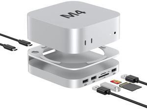 Akyyajaure Mac Mini M4 Hub, 9 in 1 Aluminum Stand and Dock for Mac Mini M4/Pro with M.2 NVMe SSD Enclosure, 10Gbps USB-A*2, SD/TF 4.0 Card Readers, USB 2.0