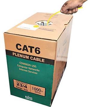 BNCables | 550MHZ CAT6 Plenum Cable 1000ft, 23AWG 4Pair, Solid Network Cable Unshielded Twisted Pair (UTP), Available in 7 Colors (Yellow, 1000ft)