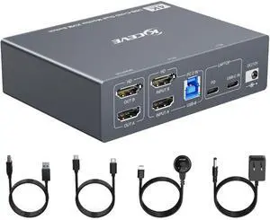 KVM Switch 2 Monitors 1 Laptop and 1 Desktop 4K@60Hz,Camgeet USB C HDMI Dual Monitor KVM Switch with 4 USB3.0 Ports for Keyboard Mouse,80W PD Charging,Wired Remote,USB-C Cable and 12V Adapter Included