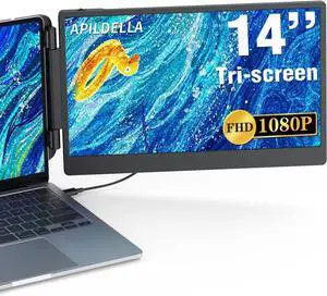 APILDELLA 14'' 1080P Portable Dual Monitor Extender for Laptops - USB C and HDMI, Plug-Play for Dual Display on Mac and Windows, Fits 13''-17.3'' Laptops