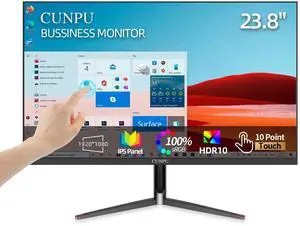 CUNPU 24 Inch Touchscreen Monitor, 10 Point Touch, FHD 1080P 75Hz IPS Screen, 100% SRGB, VESA Wall Mountable, Tilt Adjustment, VGA HDMI USB for PC, Laptop Business & Work Station, Warehouse