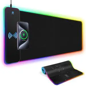 RGB Gaming Mouse Pad with 15W Wireless Charging, LED Mouse Mat with 13 Light Modes, XXL Extra Large Mousepad 800x300x4mm Non-Slip Rubber Base, Waterproof Computer Pad for Home Office Gaming Desk Decor