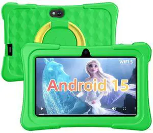 Kids Tablet, 7 inch Android 15 Tablet for Kids, 8GB+32GB 1TB Expand, Quad-Core Toddler Tablets with Shockproof Case, BT5.0, WiFi 5, Parental Control, Games, Dual Camera (Green)