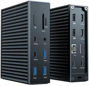 ANYOYO USB C Docking Station Dual Monitor Laptop Docking Station 16-IN-1with 2*HDMI 4K60+VGA1080P+2*USB C10Gbps+SD/TF+Audio+PD100W USB C Hub Multiport Adapter for MacBook/Dell/Lenovo/HP(Black)