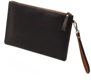 Genuine Leather Slim Fit Zipper Closure Sleeve Bag Case Clutch with Removable Wrist Strap Compatible with iPad Mini 7 A17 Pro/ 6/5/ 4, Cell Phones, Staionery or Other Acessories (Coffee)