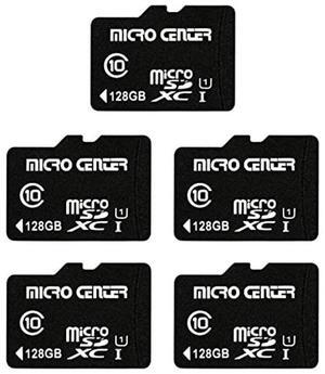 Micro Center 128GB Class 10 MicroSDXC Flash Memory Card with Adapter for Mobile Device Storage Phone, Tablet, Drone & Full HD Video Recording - 80MB/s UHS-I, C10, U1 (5 Pack)