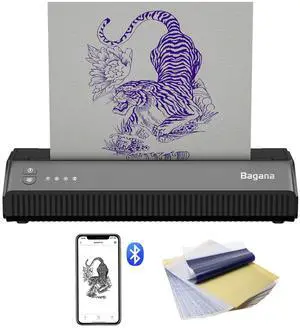 Bagana Tattoo Stencil Printer Thermal Bluetooth Temporary Tattoo Transfer Printer Wireless Tattoo Machine Kit Compatible with Smartphone & Pc