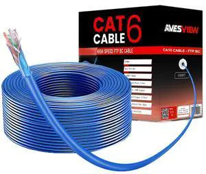 AvesView Cat6 Indoor 1000ft Shielded Ethernet Cable 23AWG Solid Bare Copper (BC) for Enhanced Connectivity, 550MHz Bandwidth, Overall Foil Shield (FTP) Blue