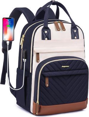 Laptop Backpack for Women, Fits 15.6 Inch Laptop Bag, Fashion Travel Work Backpack Anti-theft Bag with USB Charging, Business Computer Waterproof Backpack Purse, Beige Blue Brown