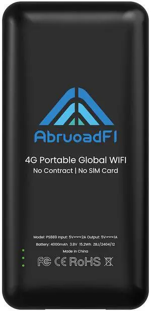AbruoadFl Portable WiFi, No SIM Card & Contract Needed, Pay as You go Portable WiFi Hotspot for Travel,135+Countries Carrier Access, Support up to 10 Devices 4G/LTE International Travel Router