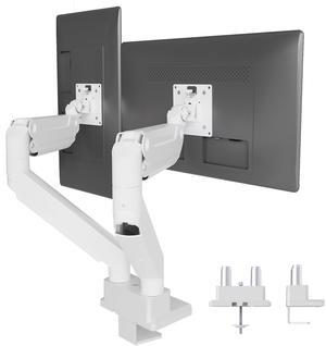 Claiks Dual Monitor Mount for Max 35 inch Screens Stand up to Max 89 lbs, Ergonomic Gas Spring Heavy-Duty Adjustable Monitor Arm, with Clamp and Grommet Base, VESA Mounting Holes 75&100mm, White