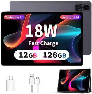 ECOPAD Tablets 11 inch Android 14 Tablet with Case, Octa-core 12GB RAM+128GB ROM,8000mAh Tablet with Dual Band WiFi/BT 5.0/GPS/PD Fast Charge/FM Radio - Black
