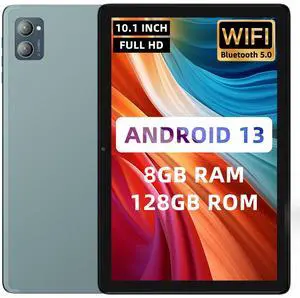 AISLPC 10.1 Inch New Slim Android Tablet, Android 13 Tablets 8GB RAM 128GB ROM 512GB Expand WiFi Tablets PC, 1280 * 800 HD Screen, 5+13MP Dual Camera, Bluetooth5.0, 6800mAh Battery,Steel Blue