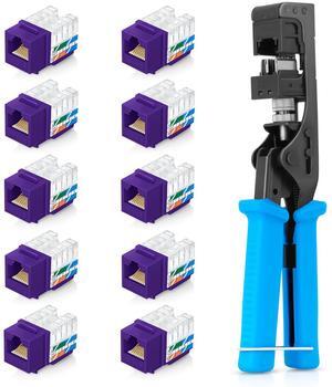 Everest Media Solutions Bundle - 2 Items: easyJACK - Speed Termination Tool + 10 Pack of RJ45 CAT6 UTP Keystone Jacks - Purple