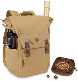 ENHANCE Venture Canvas DnD Backpack - RPG DM Bag for Dungeons and Dragons with Removable Dice Tray - Travel DnD Bag fits 4-6 Books Upright, 17" Laptop/DM Screen Slot, Luggage Slot, Chest and Map Strap