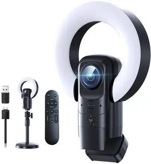 4K Webcam with Light, Webcam for PC with Microphone, Plug and Play, USB Computer Camera for Desktop, Auto-Focus, Web Camera for Desktop Computer Zoom Skype