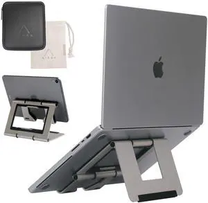 Rmour Portable Laptop Stand for Desk Aluminum Desk Accessories for Women | Unlimited Adjustable Angle & Height MacBook Laptop for Home Office Accessories (Gray)