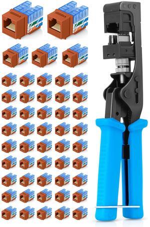 Everest Media Solutions Bundle - 2 Items: easyJACK - Speed Termination Tool + 50 Pack of RJ45 CAT5e UTP Keystone Jacks - Orange