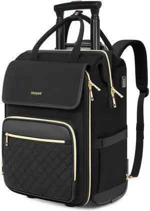 Arcoyard Rolling Backpack for Women, Travel Rolling Laptop Backpack with Wheels, Vertical & Horizontal Storage 2 In 1, Flip-Top Design, Water-Resistant Overnight College Underseat Carry on Luggage