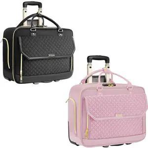 Arcoyard Rolling Laptop Bag, Briefcase for Women with Wheels, Black & Pink