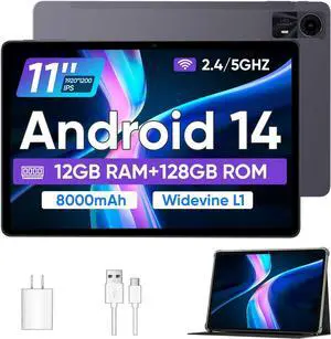 COLORROOM Android 14 Tablet with Case, Tablets 11 inch, Octa-core CPU,12GB+128GB+1TB Expandable,8000mAh Large Battery with 18W PD Fast Charge/Dual Band WiFi6/BT 5.0/GPS/FM Radio