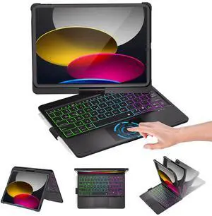 Baisla iPad 10th Generation Case with Keyboard 10.9"& iPad 11th (A16)& iPad Air 11 (M3/M2), Multi Trackpad, Large Battery Capacity,360 Swivel&Backlit for iPad Air 5/4,iPad Pro 11 4th/3rd/2nd/1st-Black