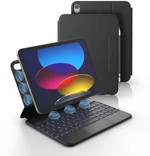 Dexnor for iPad (A16) 11th/10th Generation Case with Keyboard Ultra-Light Magnetic Detachable Folio Keyboard Cover Multi-Touch Trackpad Backlit for iPad 10th Gen 10.9" (2022)/11th Gen (2025), Black