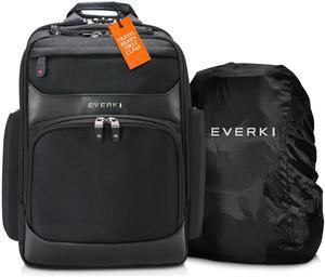 Everki Onyx Premium Executive Laptop Backpack (EKP132S17) with Black Rain Cover - Ballistic Nylon Backpack with 17.3" Compartment, 30L Capacity - Backpack & Rain Cover Bundle