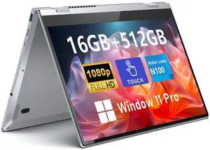 FUNYET Touchscreen Laptop Computer, 14 Inch 2 in 1 Gaming Laptop, 12th Gen N100 Processor(up to 3.4GHz), 16GB RAM 512GB SSD, 1920 x 1080, Backlit Keyboard, Win 11 Pro, Wi-Fi 6, BT5.2