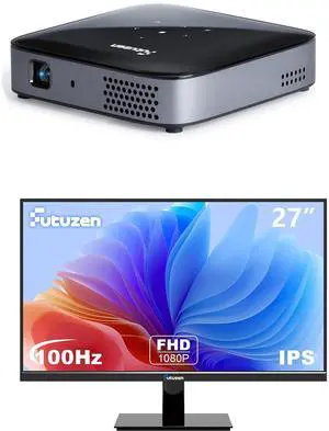 Futuzen 27 inch Office Computer Monitor IPS FHD 1080p 100Hz Work PC Monitor with [(3H Playtime)]  Rechargeable Projector with WiFi and Bluetooth