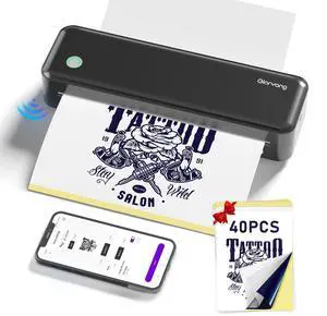Gloryang Wireless Tattoo Transfer Stencil Printer, Portable Thermal Tattoo Machine for Tattoo Beginners with 40pcs Stencil Paper, Compatible with Smartphone & PC, Rechargeable & Inkless, Black