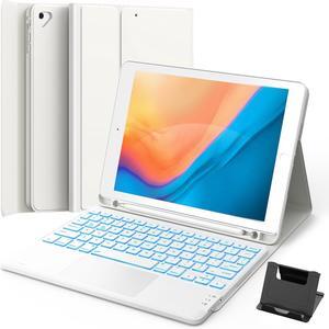 GreenLaw Keyboard case for iPad 9.7 inch, iPad 6th Gen (2018), iPad 5th Gen (2017), iPad Air 2 (2014), 7 Color Backlit, Support 2 BT Devices, Touchpad Keyboard iPad Pro 9.7, White