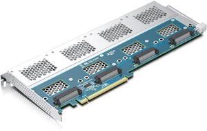 H!Fiber Quad U.2 to PCIe X16 Adapter, SFF-8639 to PCIe 3.0 X16 Card Without PCIe Bifurcation Function, Support 4 x U.2 SSD or Soft raid(PCIe Bifurcation Motherboard is Required)