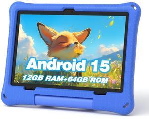 Kids Tablet, 10.1 Inch Android 15 Tablet for Kids, 12GB+64GB, Octa-Core, 6000mAh Battery, WiFi 6, Pre-Installed Kids Apps, Parental Control, with EVA Protective Case - Ideal Gift for Toddler (Blue)