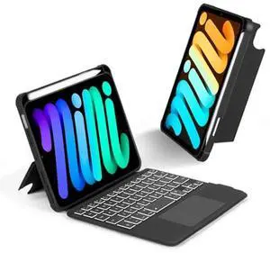 EAMPANG Case with Trackpad Keyboard for iPad mini 7th(A17 Pro, 2024)/6th Generation 8.3 inch,7-Color Backlit Wireless Keyboard Magnetic Detachable Multi-Angle Stand Cover for iPad mini 6 7 Black