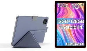Android Tablet with Protective Case, 10.1 inch Android 14 Tablet, Octa-core Processor, RAM 12GB, ROM 128GB (Up to 2 TB), 800 x 1280 Resolution, WiFi 6 & Bluetooth 5.4, Dual Cameras, Dual Speakers