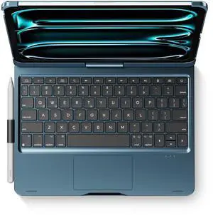 edaiser Swivel Keyboard Case for 2024 Apple iPad Pro 11 inch M4 A2836 A2837 A3006; Rotatable Cover with Pencil Holder, Multi-Touch Trackpad, Backlit, Navy Blue