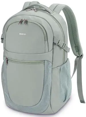 ECOHUB Travel Backpack for Women, 17.3 inch Suspended Laptop Backpack, Fashion Water-Resistant College Computer Bookbag, 28L Personal Item Bag with 12 Pockets for Causal, Work, Green