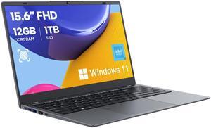 ECOHERO Windows 11 Laptop Computer, 12GB DDR5/1TB SSD, N95 Quad-Core, MS Office 2024, 15.6 inch 1920x1080 FHD Display, Dual Band WiFi, BT5.0, Fingerprint Unlock/Physical Camera Switch (Gray)