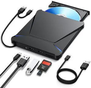 Haiway 5 in 1 External Blu ray Drive, Support 100G Disc R/W, USB3.0 Type-C Bluray Drive BD DVD CD Burner with 2 USB Ports, SD/TF Card Slot Compatible with Windows XP/7/8/10/11 Mac Laptop Desktop