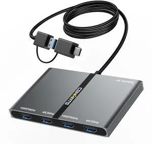 CENMATE USB A/C 3.0 to 4xHDMI Adapter Support Mirror/Extend Mode Compatible with Mac/Win,5-in-1 USB C Docking Station(4K30Hz x2+1080P60Hz x2+Type C 3.0), 4 Monitor Docking Station with 4 HDMI