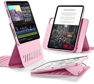 ESR for iPad Pro 11 Inch Case 2024 5th Generation (M4), Rotating Case with Removable Magnetic Cover, Adjustable Portrait/Landscape Stand with Raised Screen View, 9 Standing Angles, Shift Series, Pink