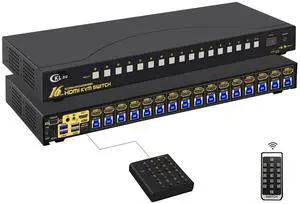 CKLau 16 Port Rack Mount USB 3.0 KVM Switch HDMI 4K60Hz with Audio, Cables, and 2 pcs USB 3.0 Hub for 16 Computers Sharing Single Monitor Supports Hotkey Switching