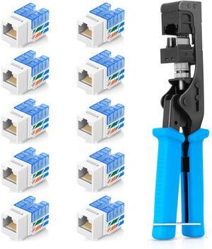 Everest Media Solutions Bundle - 2 Items: easyJACK - Speed Termination Tool + 10 Pack of RJ45 CAT5e UTP Keystone Jacks - White