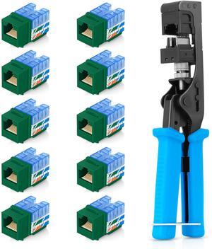 Everest Media Solutions Bundle - 2 Items: easyJACK - Speed Termination Tool + 10 Pack of RJ45 CAT5e UTP Keystone Jacks - Green