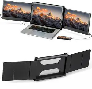 Fagomfer Laptop Screen Extender, P2 12" Triple Portable Monitor Tri Display 1080P FHD IPS USB/Type-C/HDMI 4 Speakers External Monitor Compatible with 13-16'' Windows/Mac/Android/Notebook