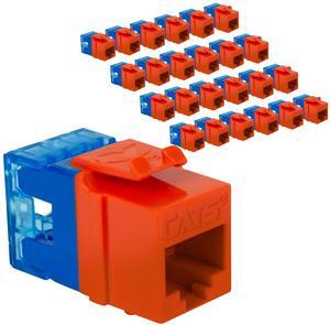 ICC CAT5e Keystone Jack with Slim Profile 180 Degree Punch Down, RJ45 UL Listed PoE++ TAA VoIP Compliant for Wall Plate or Patch Panel, Works with JackEasy Termination Tool, Orange 25 Pack