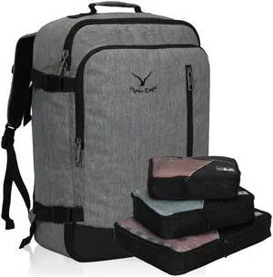 Hynes Eagle Carry on Backpack 38L Large Travel Backpack for Women Flight Approved Weekender Bag Laptop Backpack Men 15 inches Black Grey with 3PCS Packing Cubes Set Black